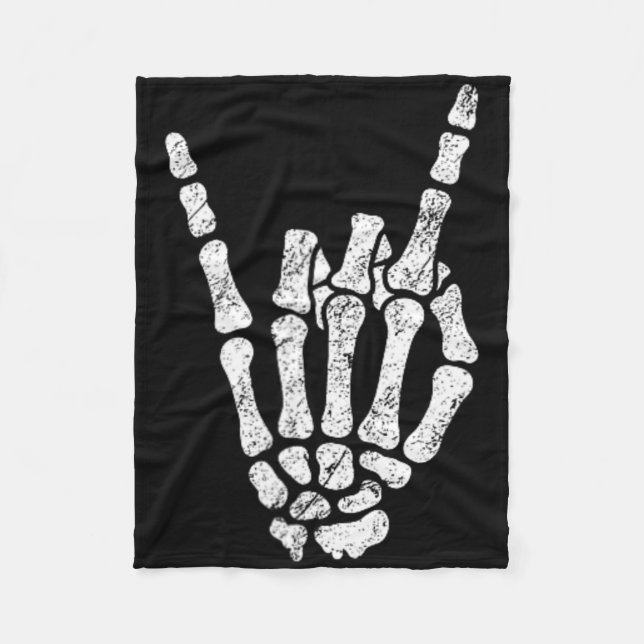 Halloween Rock Hand Skeleton Rock'n'Roll Symb Fleecedecke (Vorderseite)
