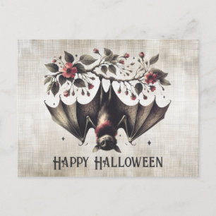 Halloween Rosa Blumen Böser Fledermaus Grüne Blätt Postkarte