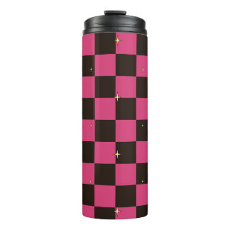 Halloween Rosa Karo-Sternen-Muster-Wärmewanderbech Thermosbecher