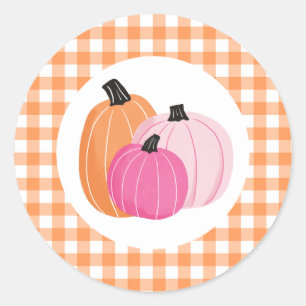 Halloween rosa Kürbisse orange Karo Runder Aufkleber