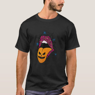 Halloween Rosa Lips Leopard Pattern Pumpkin T-Shirt