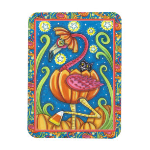 HALLOWEEN ROSAFARBIGER FLAMINGO & SCHWARZE KATZE I MAGNET