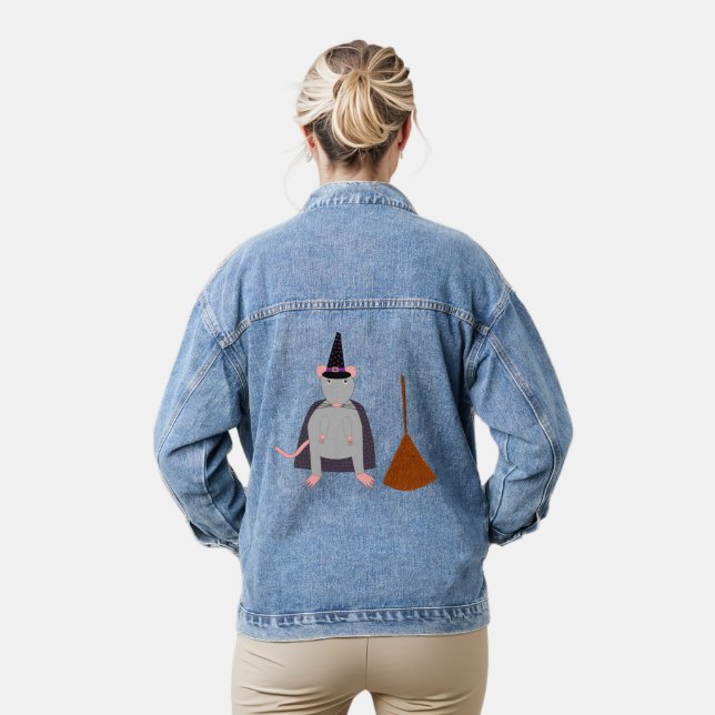 =Halloween Rote und Broom Jeansjacke (Modell)