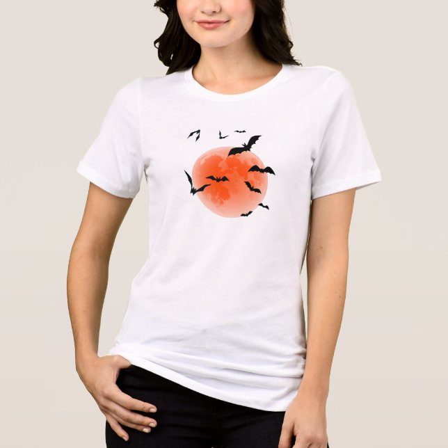 Halloween Roter Mond und Schwarze Fledermäuse Tri-Blend Shirt (Vorderseite)