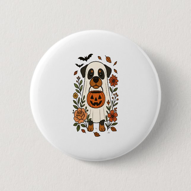 Halloween Rottweiler mit Blume Button (Vorderseite)