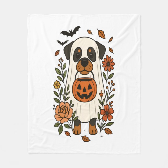 Halloween Rottweiler mit Blume Fleecedecke (Vorderseite)