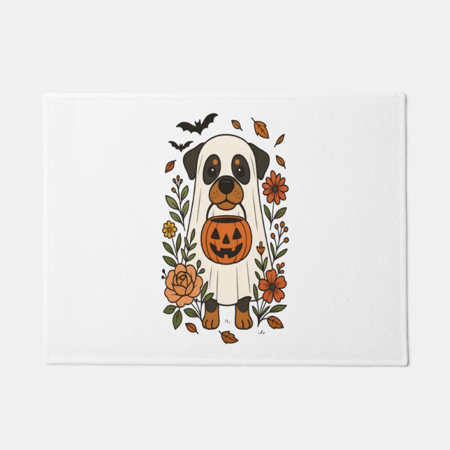 Halloween Rottweiler mit Blume Fußmatte (Vorderseite)