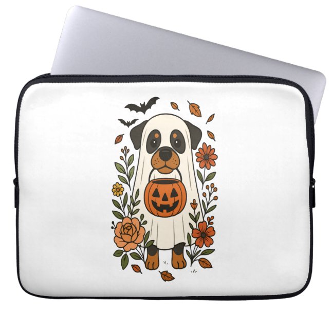 Halloween Rottweiler mit Blume Laptopschutzhülle (Vorderseite)