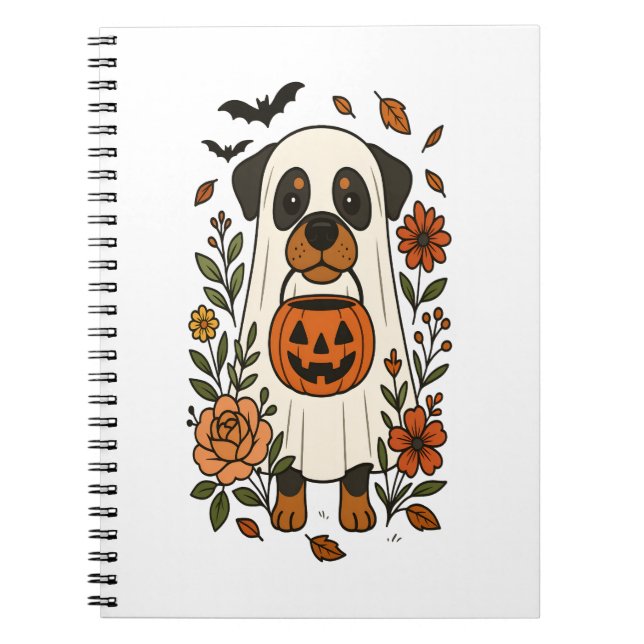 Halloween Rottweiler mit Blume Notizblock (Vorderseite)