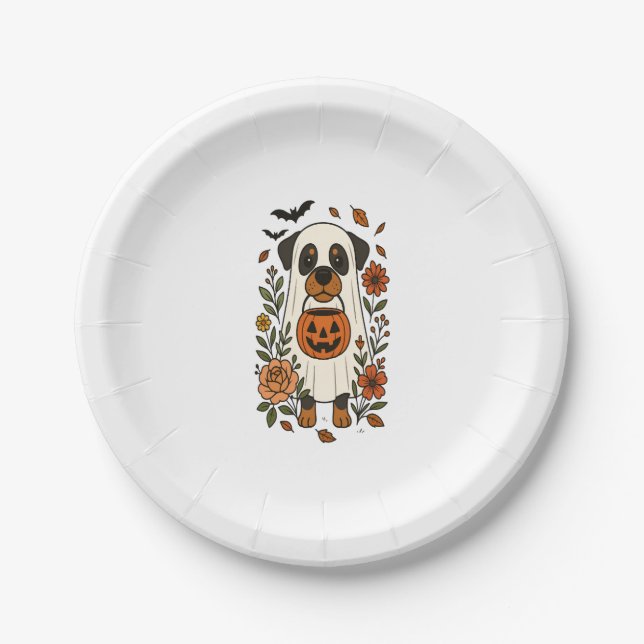 Halloween Rottweiler mit Blume Pappteller (Vorderseite)
