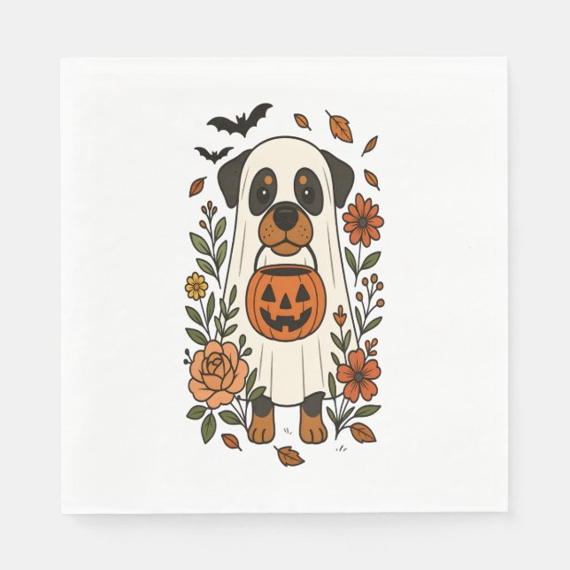 Halloween Rottweiler mit Blume Serviette (Vorderseite)