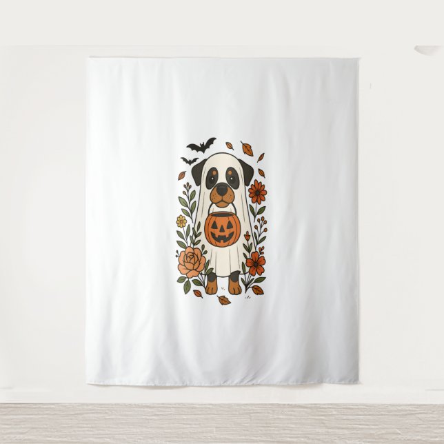 Halloween Rottweiler mit Blume Wandteppich (Vorderseite)