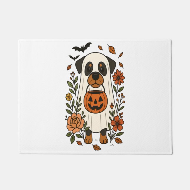 Halloween-Rottweiler mit Blumen Fußmatte (Vorderseite)