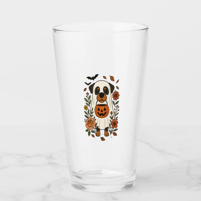 Halloween Rottweiler mit Blumen Glas (Vorderseite)