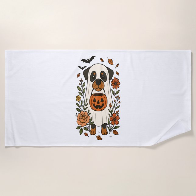 Halloween-Rottweiler mit Blumen Strandtuch (Vorderseite)