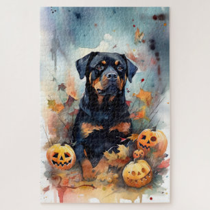 Halloween Rottweiler mit Pumpkins Beängstigend
