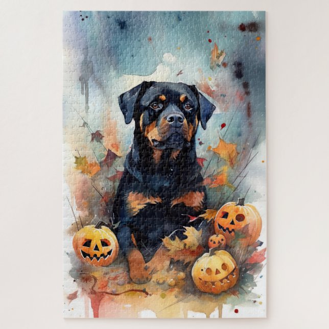 Halloween Rottweiler mit Pumpkins Beängstigend (Vertikal)