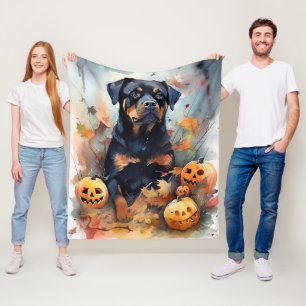 Halloween Rottweiler mit Pumpkins Beängstigend Fleecedecke