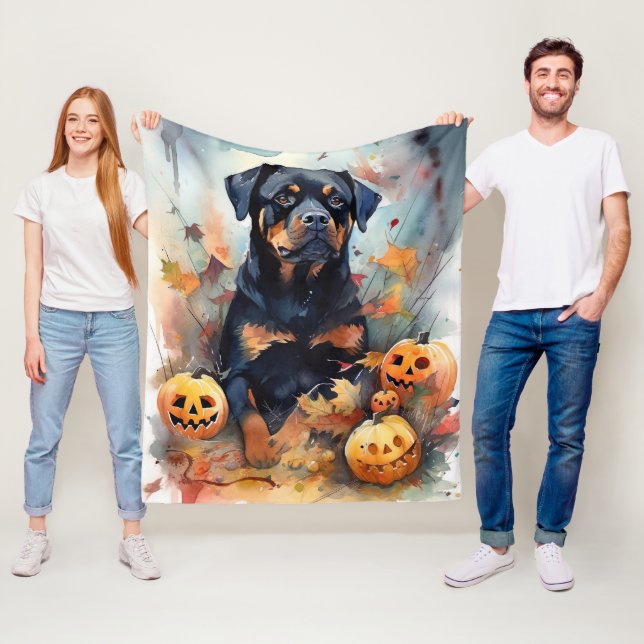 Halloween Rottweiler mit Pumpkins Beängstigend Fleecedecke (Beispiel)