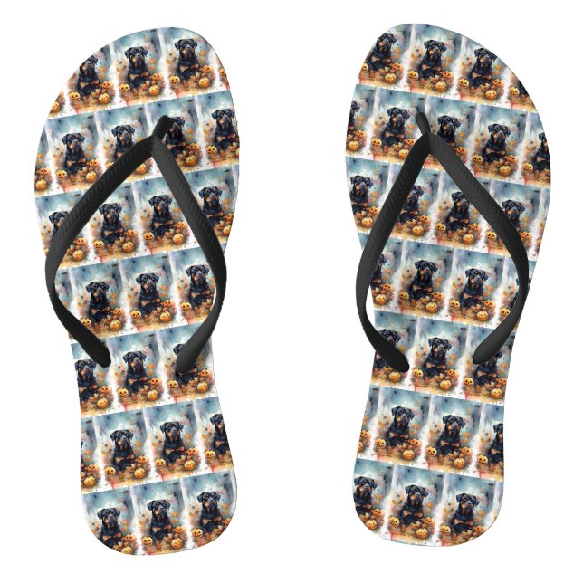 Halloween Rottweiler mit Pumpkins Beängstigend Flip Flops (Fußbett)