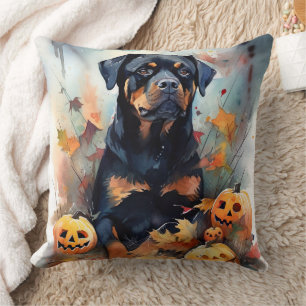 Halloween Rottweiler mit Pumpkins Beängstigend Kissen