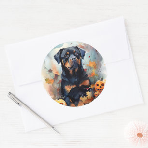 Halloween Rottweiler mit Pumpkins Beängstigend Runder Aufkleber