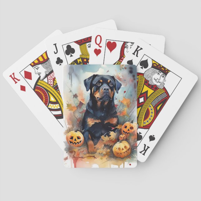 Halloween Rottweiler mit Pumpkins Beängstigend Spielkarten (Rückseite)