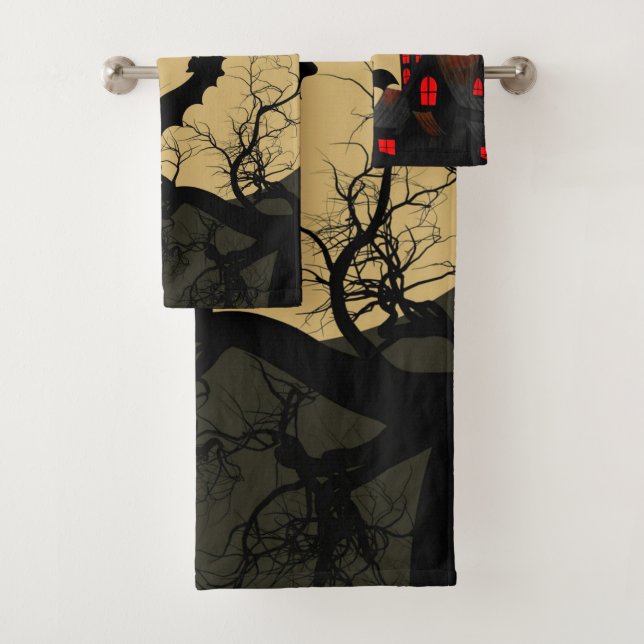 Halloween Rouge noir Haunted Maison Pleine lune ch (En situation)