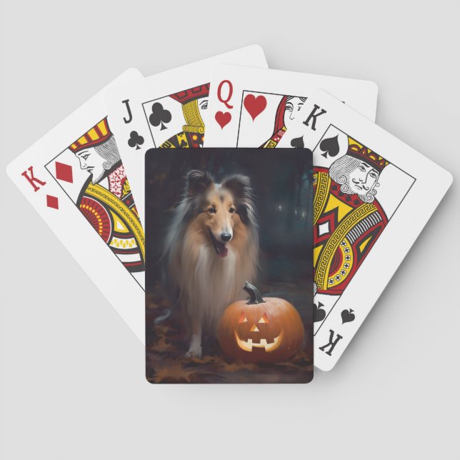 Halloween Rough Collie mit Pumpkins Beängstigend Spielkarten (Rückseite)