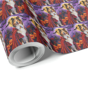 Halloween Rough Collie Vampir Kürbisse Gruselig Geschenkpapier