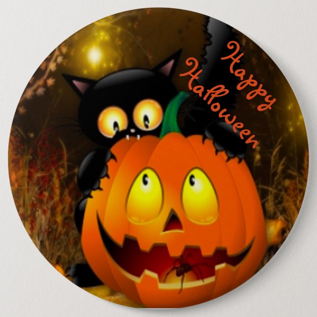 Halloween Round Button/Black Cat/Pumpkin Button (Vorderseite)