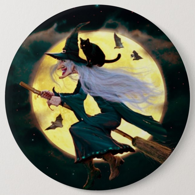 Halloween Round Button/Flying Hexe Button (Vorderseite)