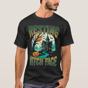 Halloween-Ruhiges-Hexengesicht-verlassenes-Haus-Gr T-Shirt