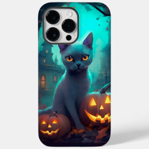 Halloween Russian Blue Cat mit Pumpkins Beängstige Case-Mate iPhone 14 Pro Max Hülle