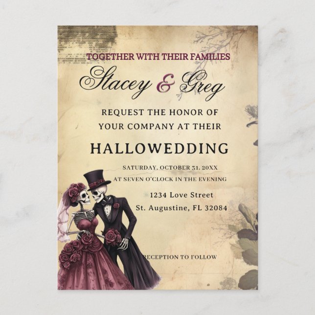 Halloween Rustic Gothic Skeleton Wedding Postkarte (Vorderseite)