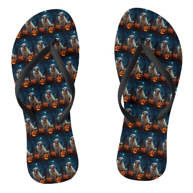Halloween Saint Bernard mit Pumpkins Beängstigend Flip Flops (Fußbett)