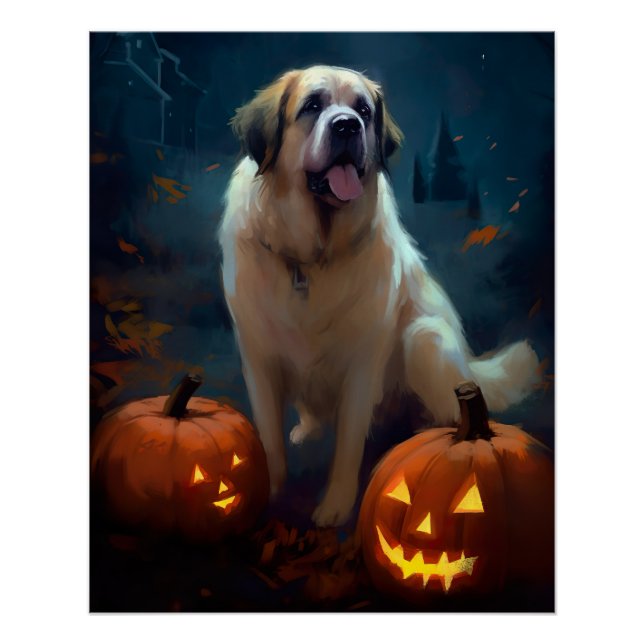 Halloween Saint Bernard mit Pumpkins Beängstigend Poster (Vorderseite)