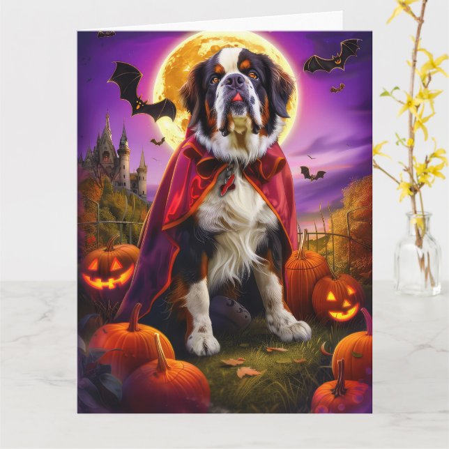 Halloween Saint Bernard Vampire Pumpkins Beängstig Karte (Gelbe Blume)