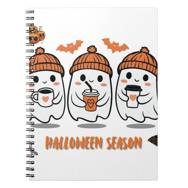 Halloween-Saison – niedliche Geister im Café Notizblock (Vorderseite)