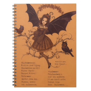 Halloween Samhain Fee Eule Spinnennetz Notizbuch Notizblock