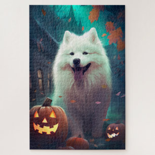 Halloween Samoyed with Pumpkins Beängstigend