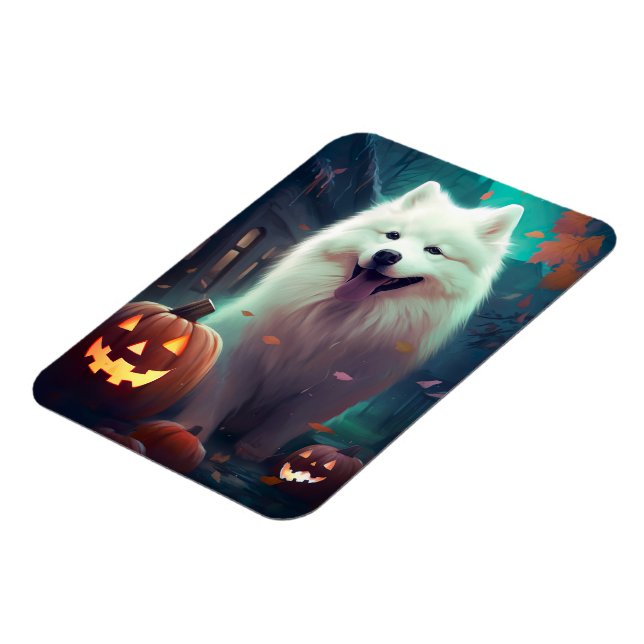 Halloween Samoyed with Pumpkins Beängstigend Magnet (Linke Seite)