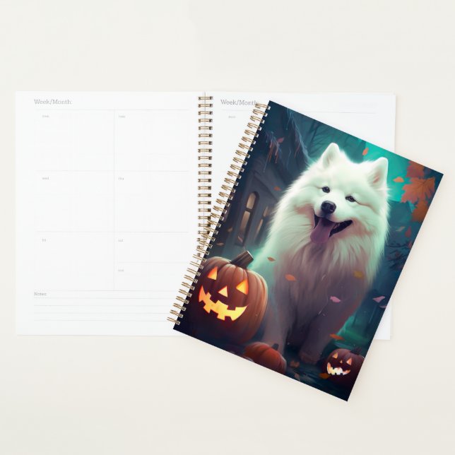 Halloween Samoyed with Pumpkins Beängstigend Planer (Anzeige)