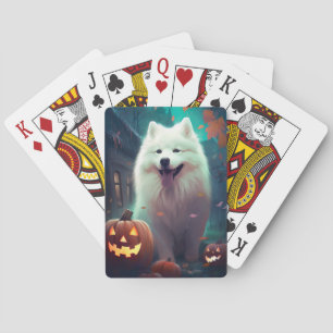 Halloween Samoyed with Pumpkins Beängstigend Spielkarten