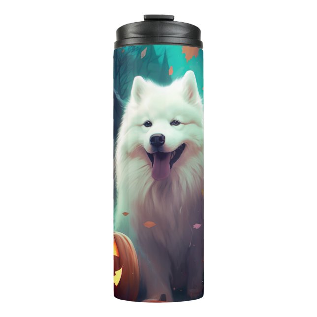 Halloween Samoyed with Pumpkins Beängstigend Thermosbecher (Vorderseite)