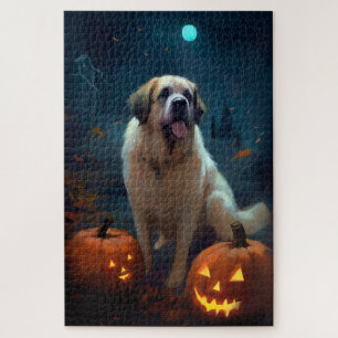 Halloween-Sankt-Bernhardshund mit Kürbissen Grusel