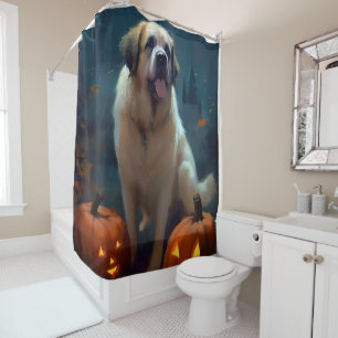 Halloween-Sankt-Bernhardshund mit Kürbissen Grusel Duschvorhang