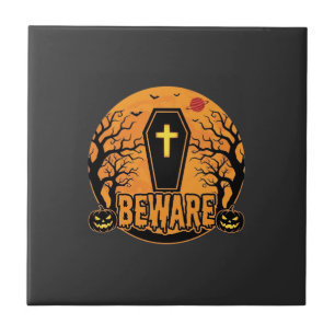 Halloween Sarg Vorsicht Kürbis Horror Design_1 Fliese