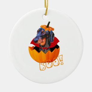 Halloween Sausage Dog Boo Pumpkin Dackel Keramik Ornament