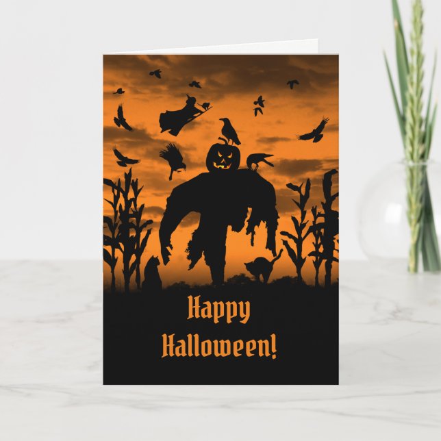 Halloween Scarecrow Kürbislaterne Hexengraben Karte (Vorderseite)